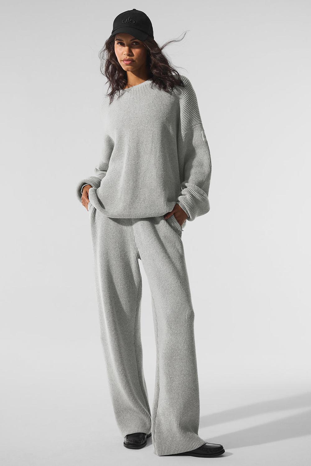 Women Alo Yoga Domain Rib Knit Crew Sweater Athletic Heather Grey | India  15980-TBNA
