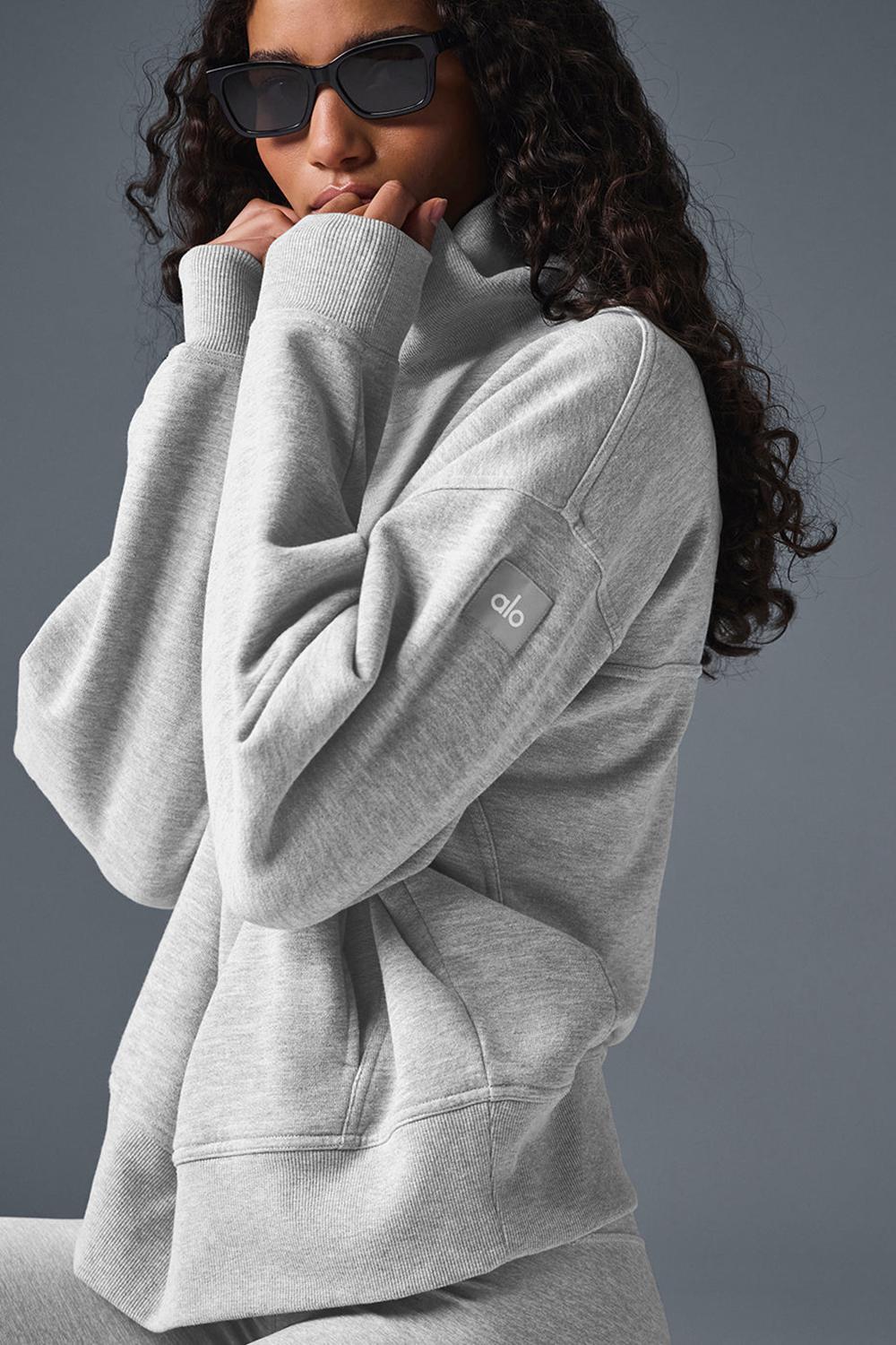 Women Alo Yoga Hazy Mock Neck Pullover Athletic Heather Grey | India  54071-OIWU