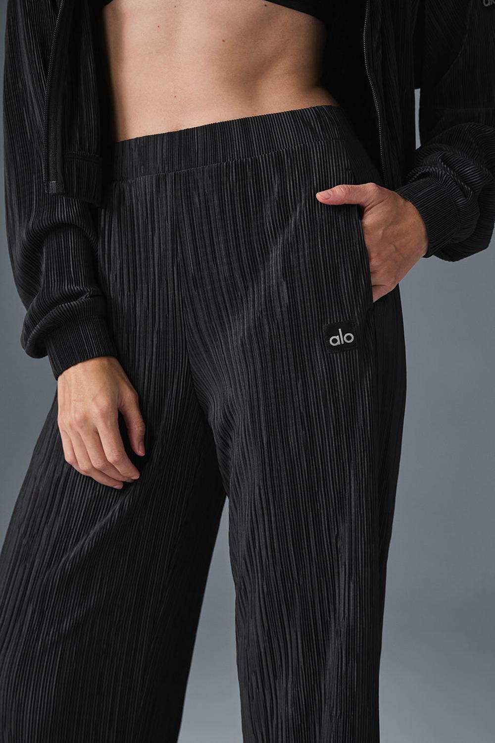 Women Alo Yoga High-Waist Micro Plisse Straight Leg Pant Black | India  26597-YEGC