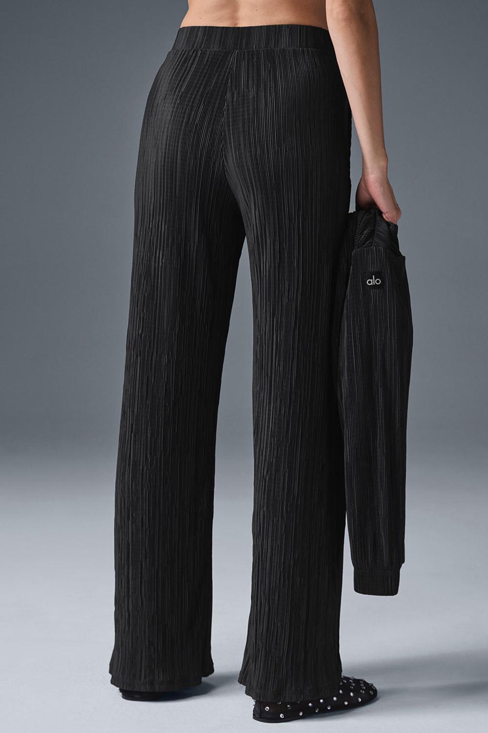 Women Alo Yoga High-Waist Micro Plisse Straight Leg Pant Black | India  26597-YEGC