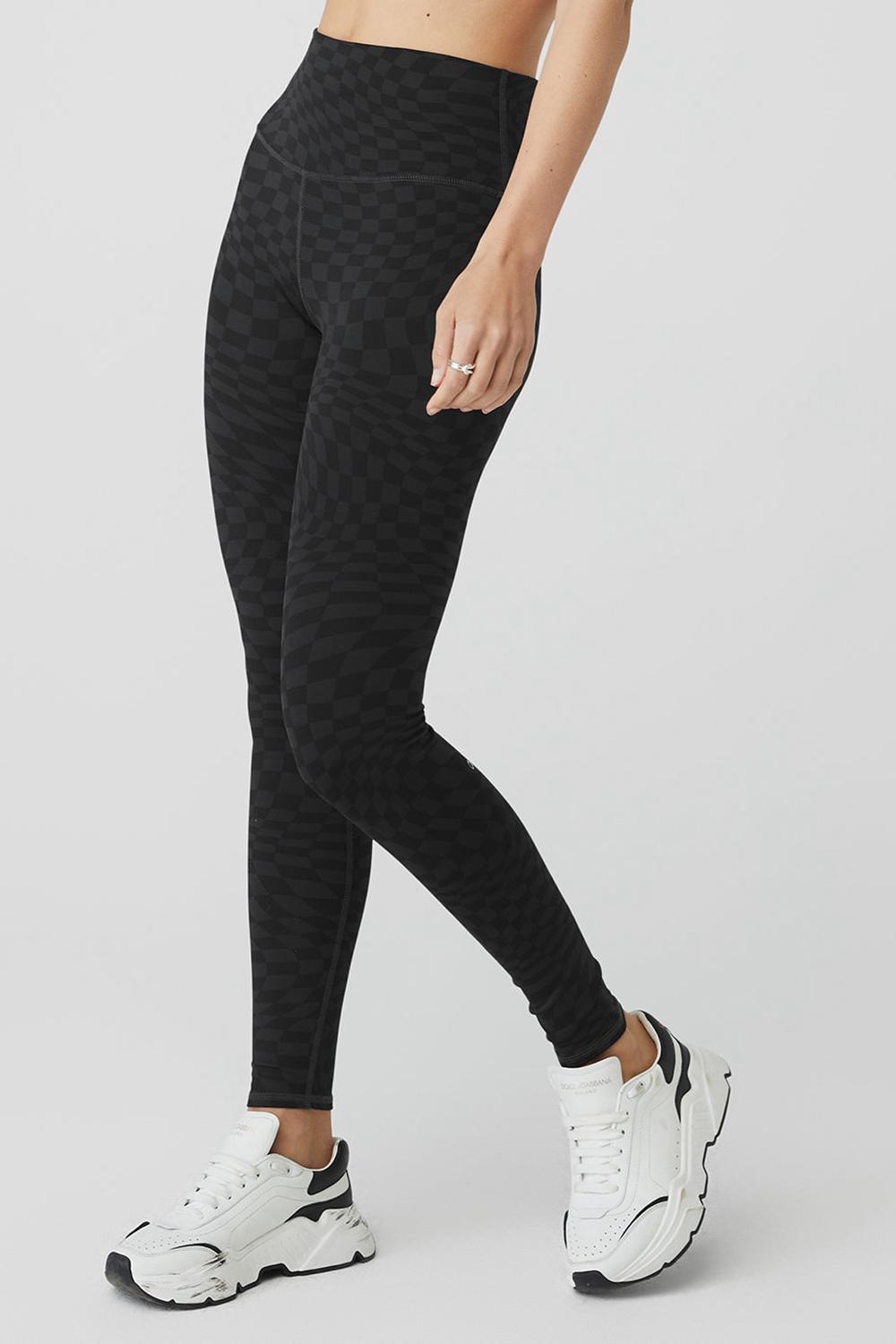 Women Alo Yoga Jacquard High-Waist Checkered Legging Black / Anthracite | India  25673-IPMX