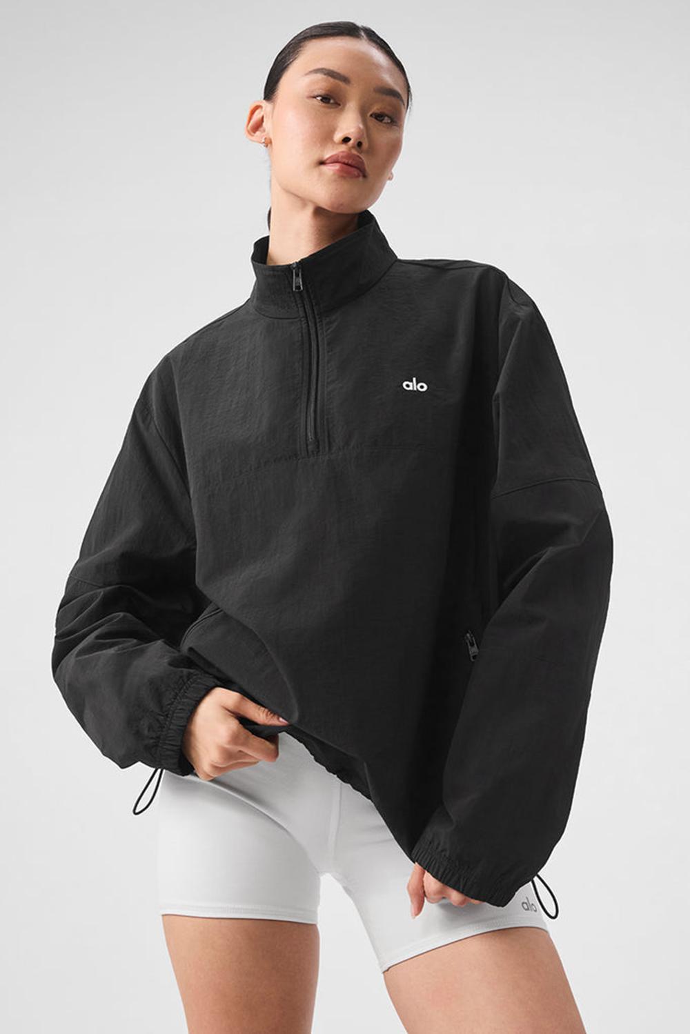 Women Alo Yoga Lightweight Takeaway Track Pullover Black | India  10384-SJWY