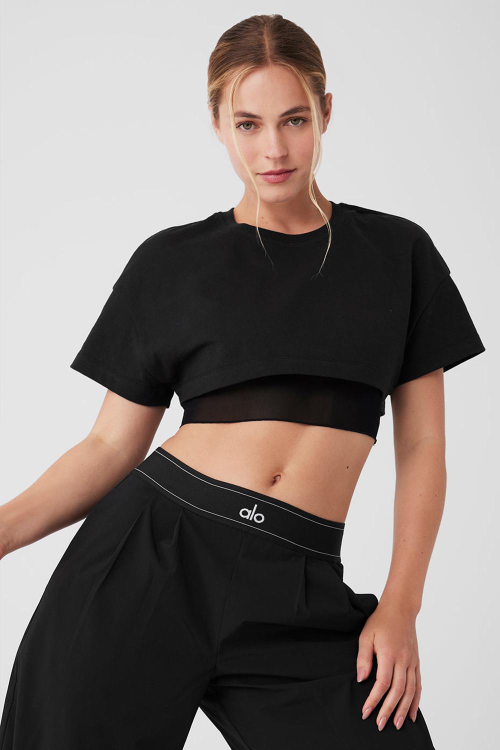 Women Alo Yoga Made You Look Cropped Short Sleeve Tee Black | India  03891-NVIW
