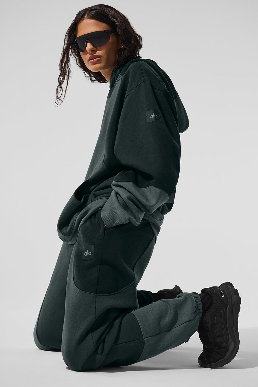 Women Alo Yoga Make Waves Hoodie Charcoal Green Tonal | India  84173-YPLB