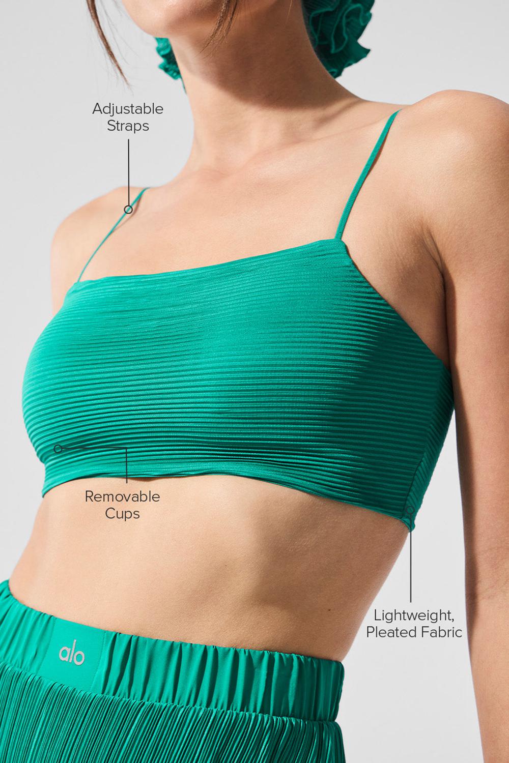 Women Alo Yoga Micro Plisse Game On Bra Spruce Green | India  46897-IYMZ