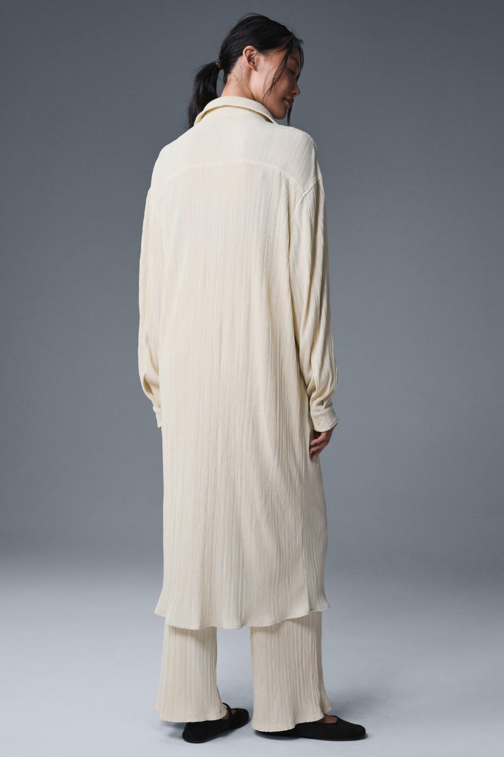 Women Alo Yoga Micro Plisse Shirt Dress Oat Milk | India  02793-GTNZ