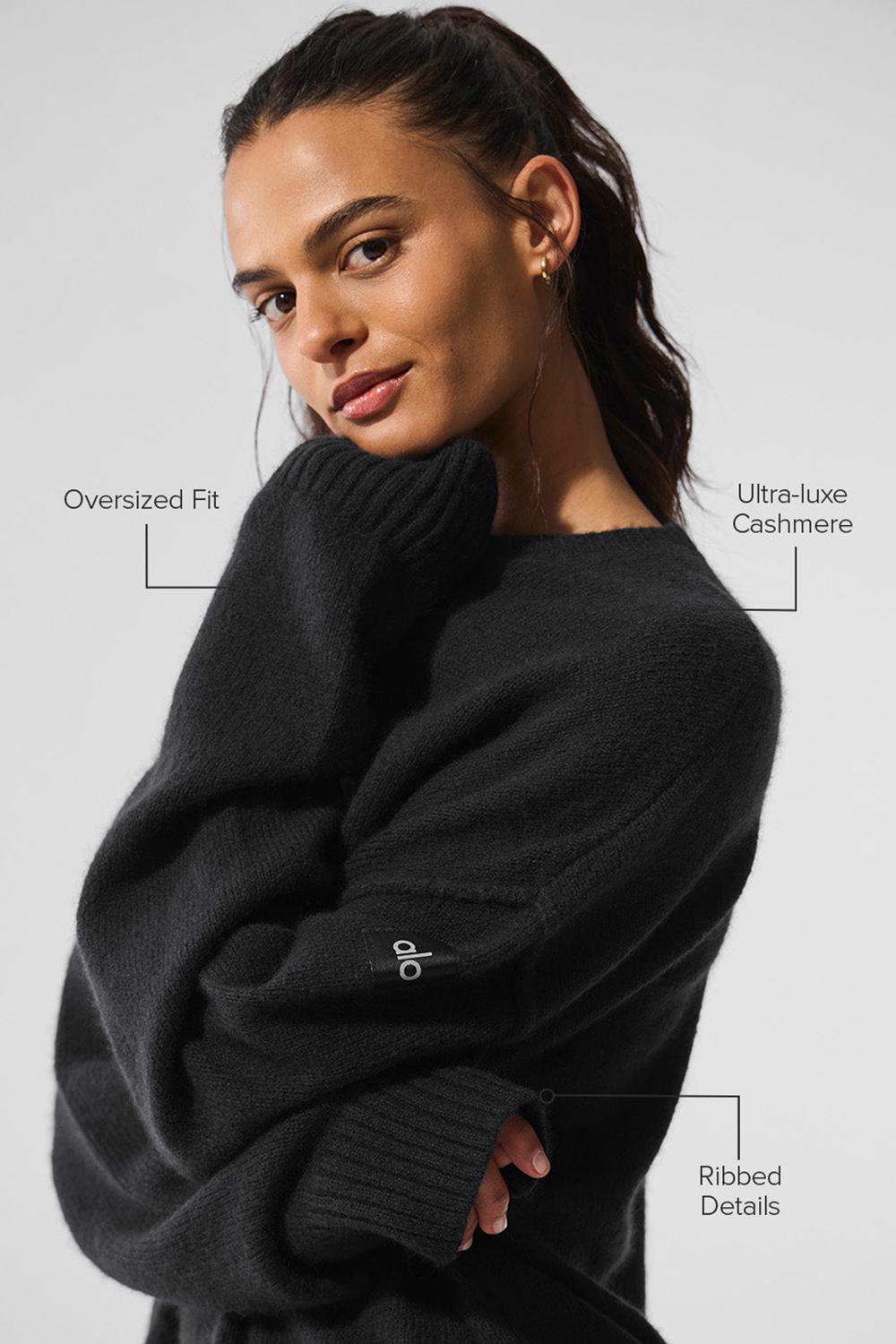 Women Alo Yoga New Class Cashmere Crewneck Sweater Black | India  42386-HWRD