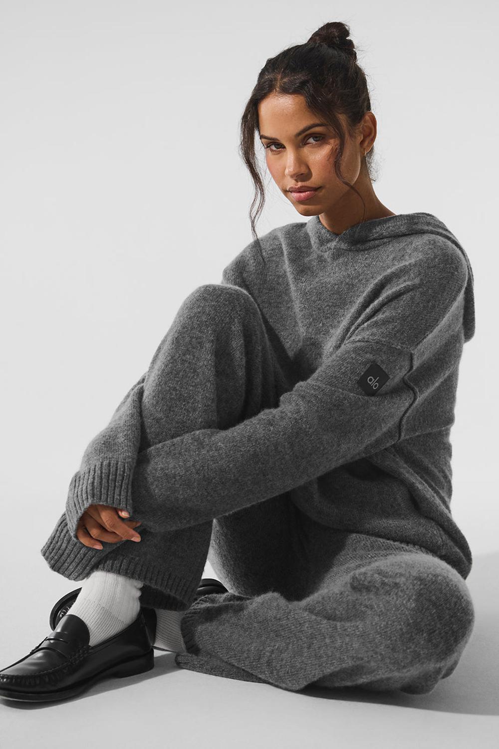 Women Alo Yoga New Class Cashmere Hoodie Platinum Grey | India  03694-YXVM