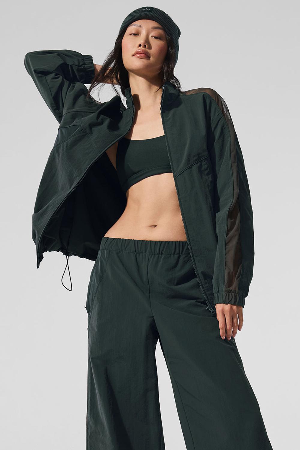 Women Alo Yoga Origin Full-Zip Track Jacket Charcoal Green | India  43598-MKTZ