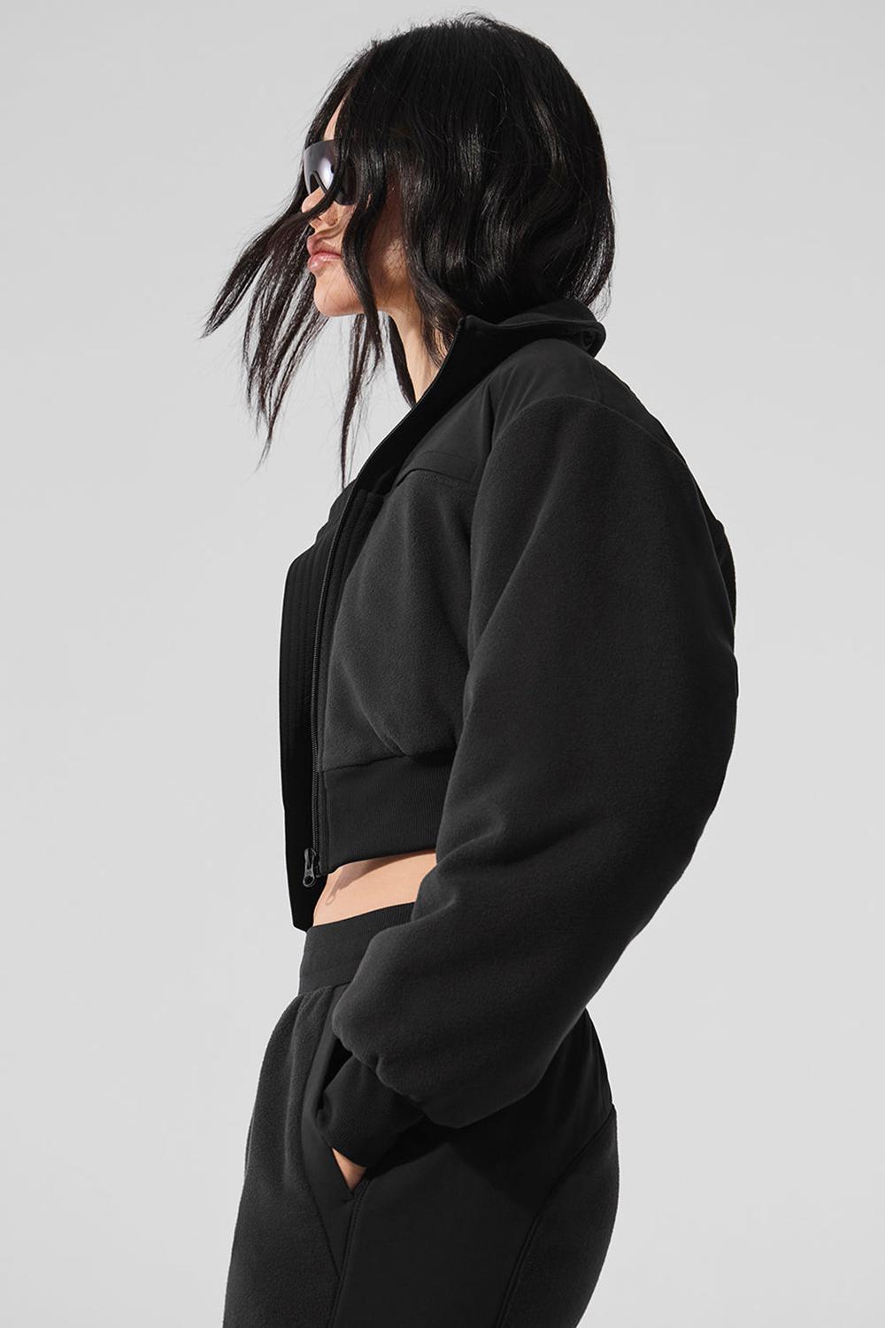 Women Alo Yoga Polar Fleece Cropped Wintry Mix Jacket Black | India  41632-GASM