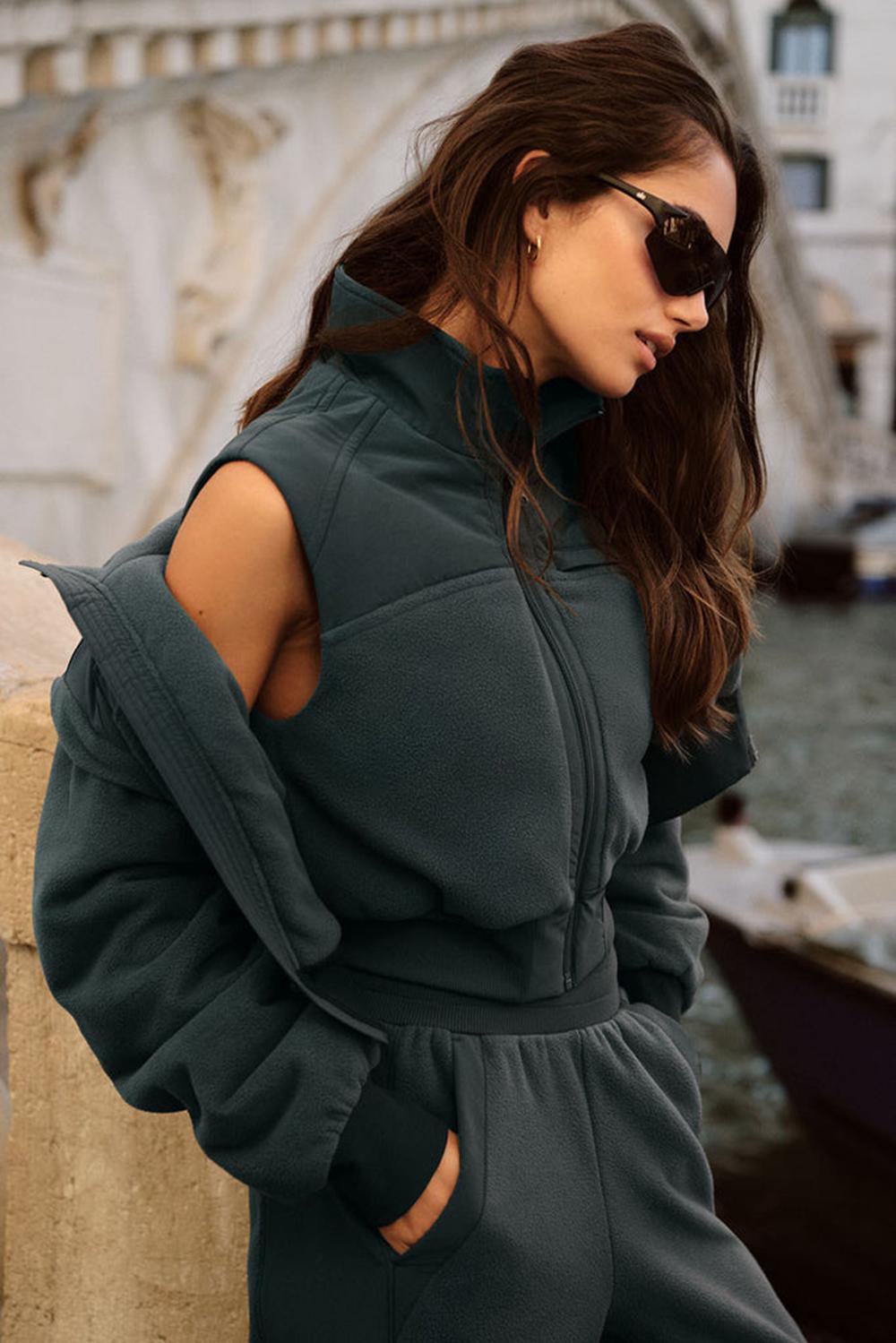 Women Alo Yoga Polar Fleece Wintry Mix Vest Charcoal Green | India  50416-XRYZ