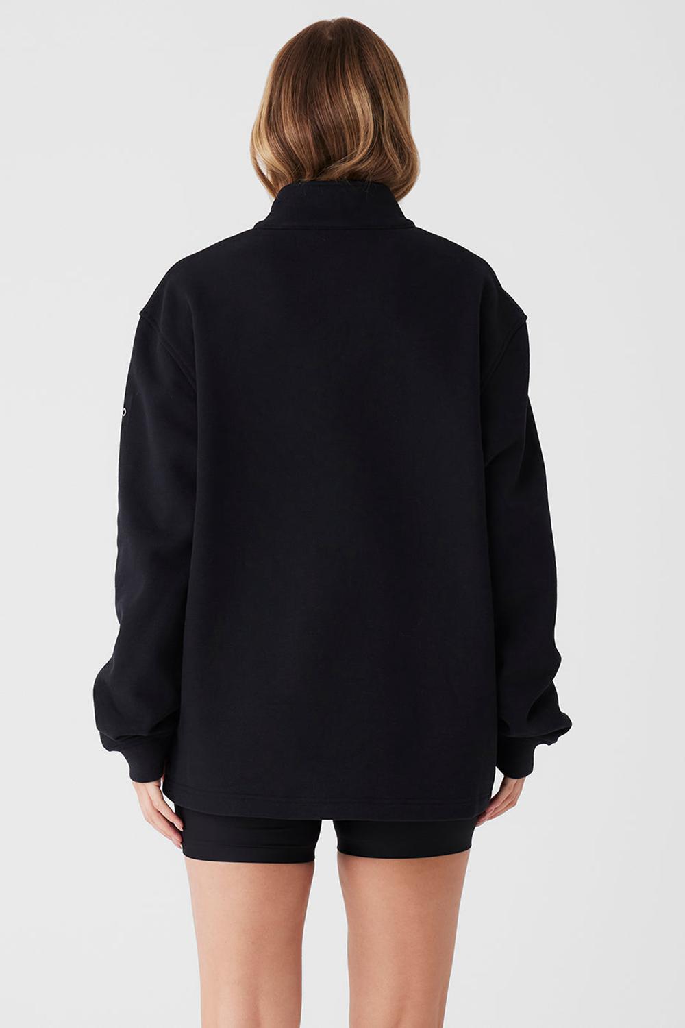 Women Alo Yoga Renown Heavy Weight 1/4 Zip Hoodie Black | India  60872-RPJU
