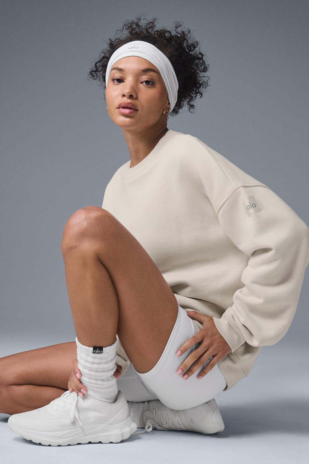 Women Alo Yoga Renown Heavy Weight Crew Neck Pullover Bone | India  01824-ZYUA