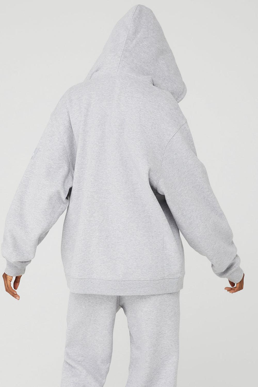 Women Alo Yoga Renown Heavy Weight Full Zip Hoodie Athletic Heather Grey | India  60298-MLDJ