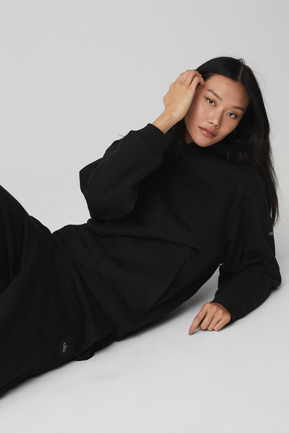 Women Alo Yoga Renown Heavy Weight Hoodie Black | India  24738-WBEL