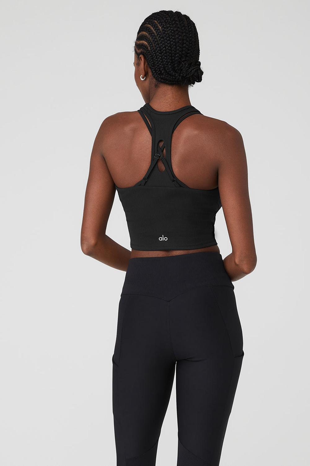 Women Alo Yoga Ribbed Airlift Enchanted Bra Tank Black | India  63194-ILCO