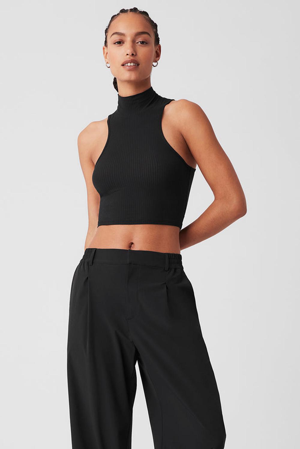 Women Alo Yoga Ribbed Sea Coast Cropped Turtleneck Tank Black | India  73021-IGKO