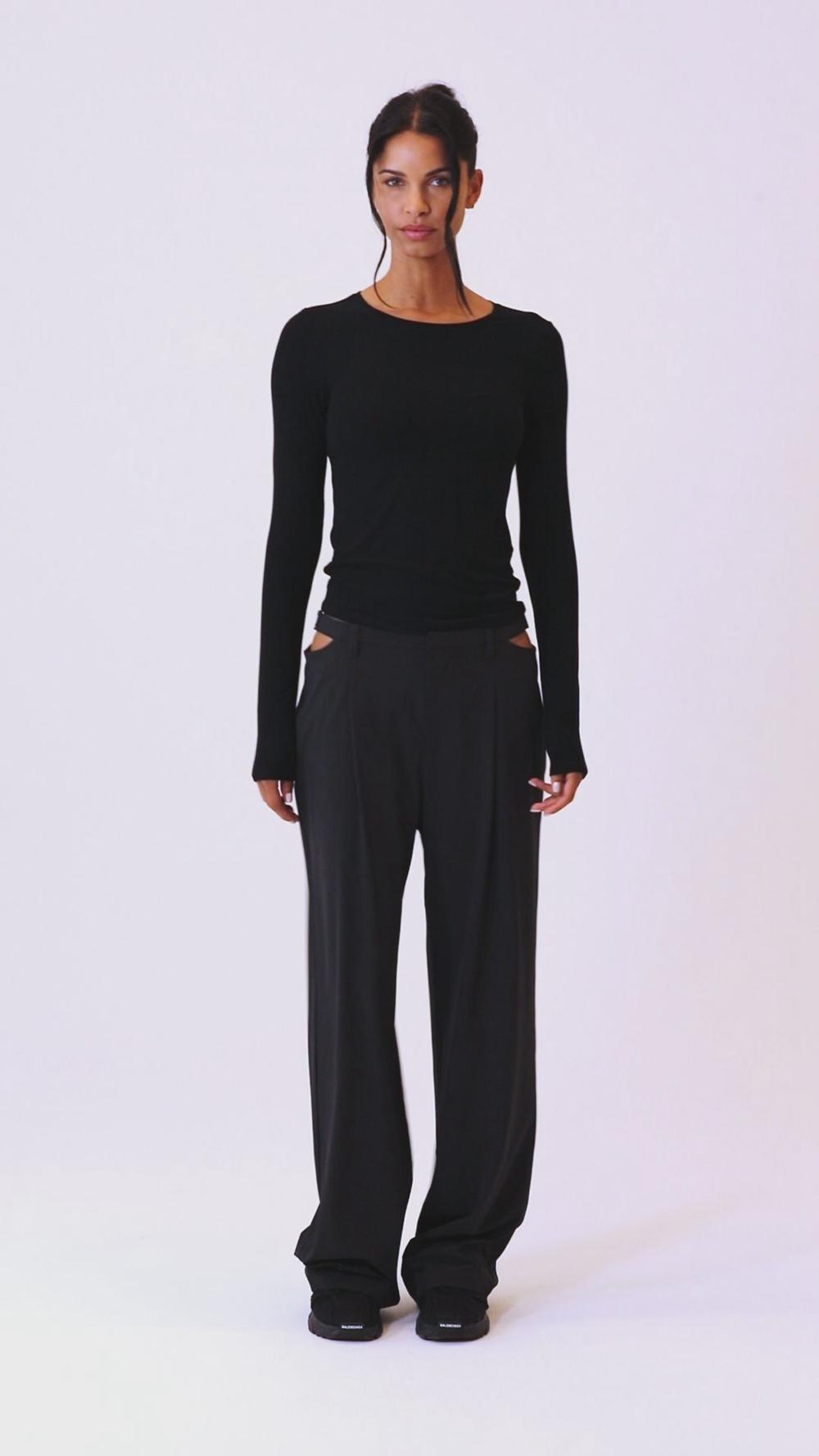 Women Alo Yoga Ribbed Sea Coast Long Sleeve Black | India  59684-DIEV