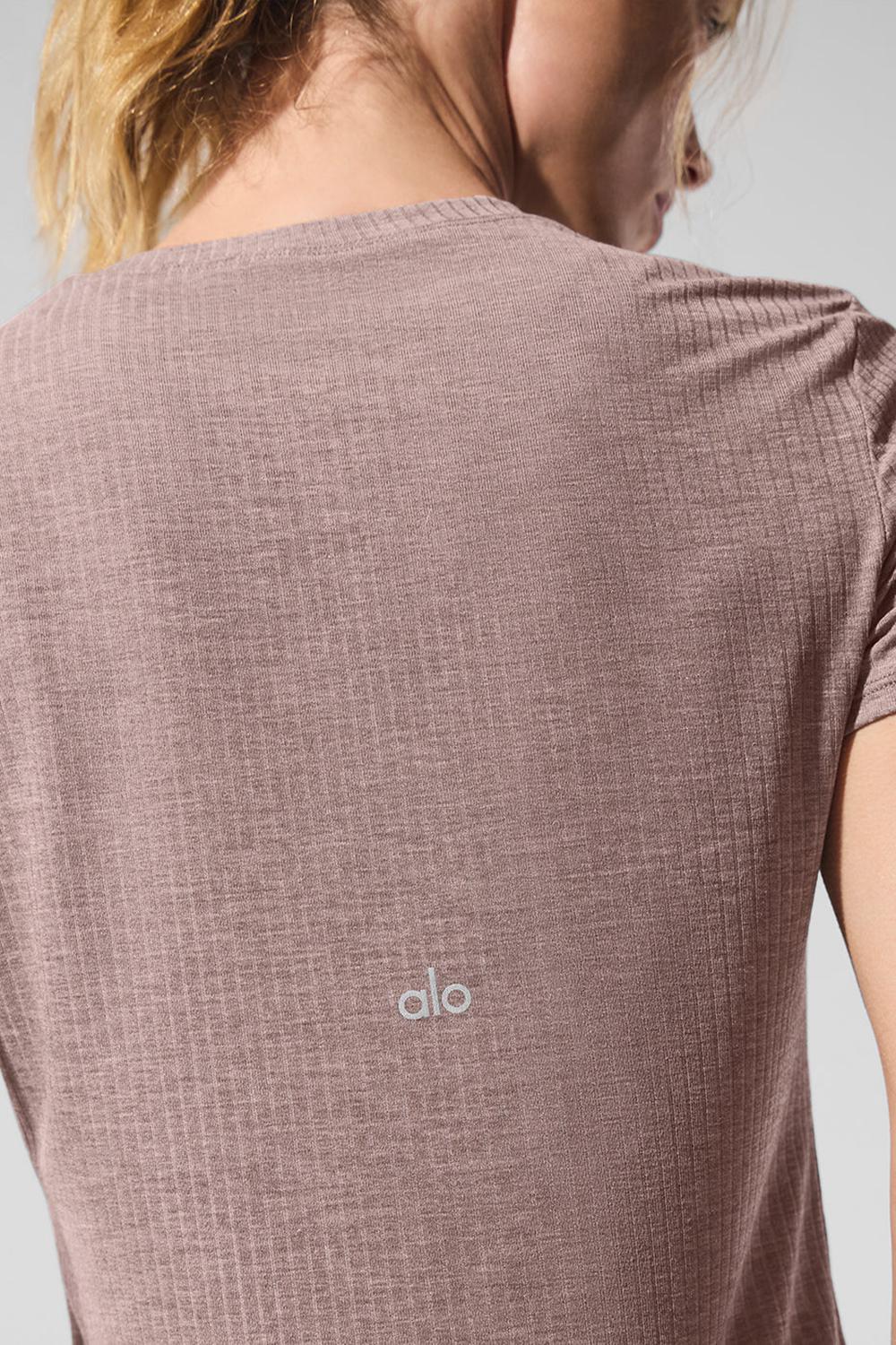Women Alo Yoga Ribbed Sea Coast Tee Mushroom Heather | India  93702-MQWI