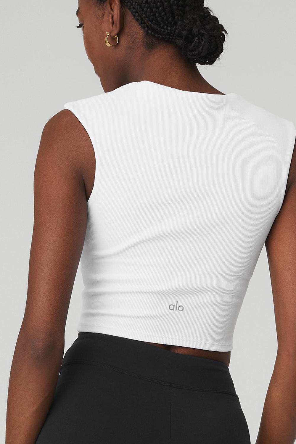 Women Alo Yoga Ribbed Sweetheart Short Sleeve White | India  17983-GHJZ