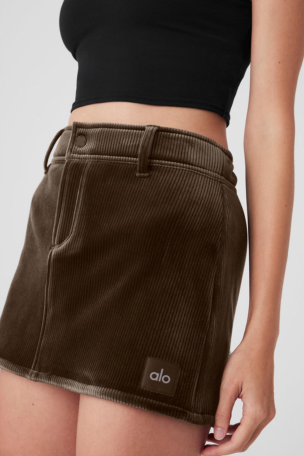 Women Alo Yoga Ribbed Velour Baller Mini Skirt Macchiato | India  31765-BSKZ