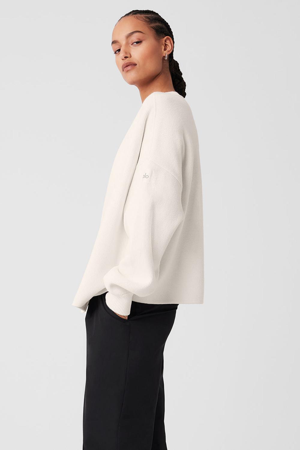 Women Alo Yoga Scholar Cardigan Sweater Ivory | India  21456-DFPQ