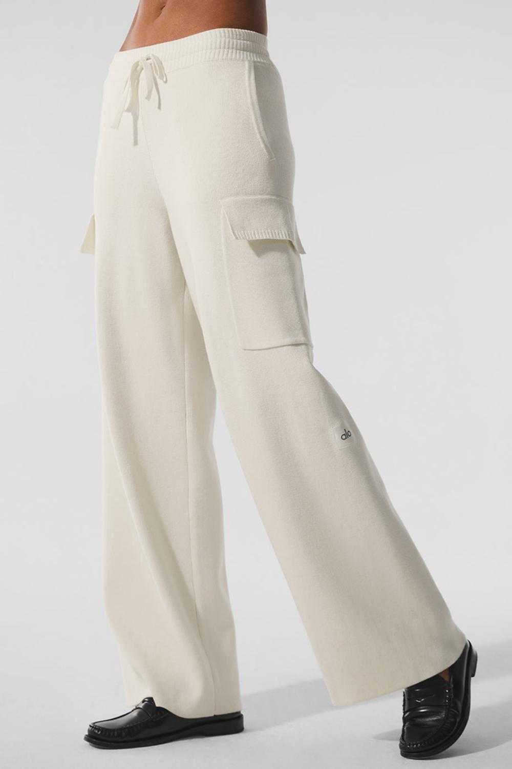 Women Alo Yoga Scholar Knit High-Waist Cargo Pant Ivory | India  63725-BEFZ