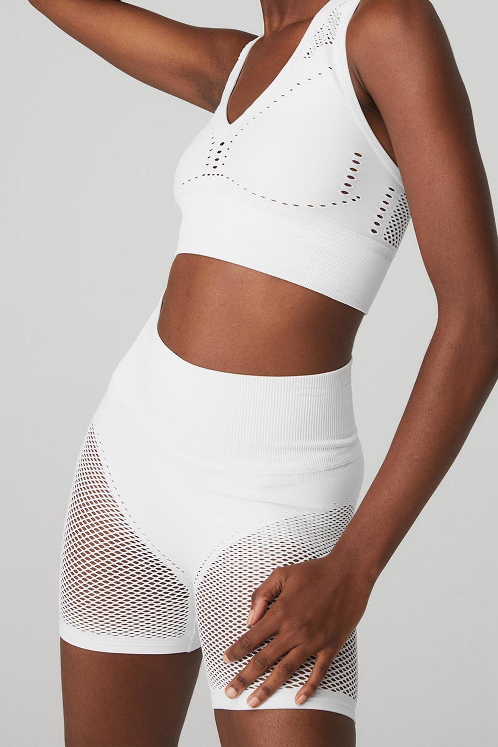 Women Alo Yoga Seamless Open Air Bra White | India  27801-DPLV