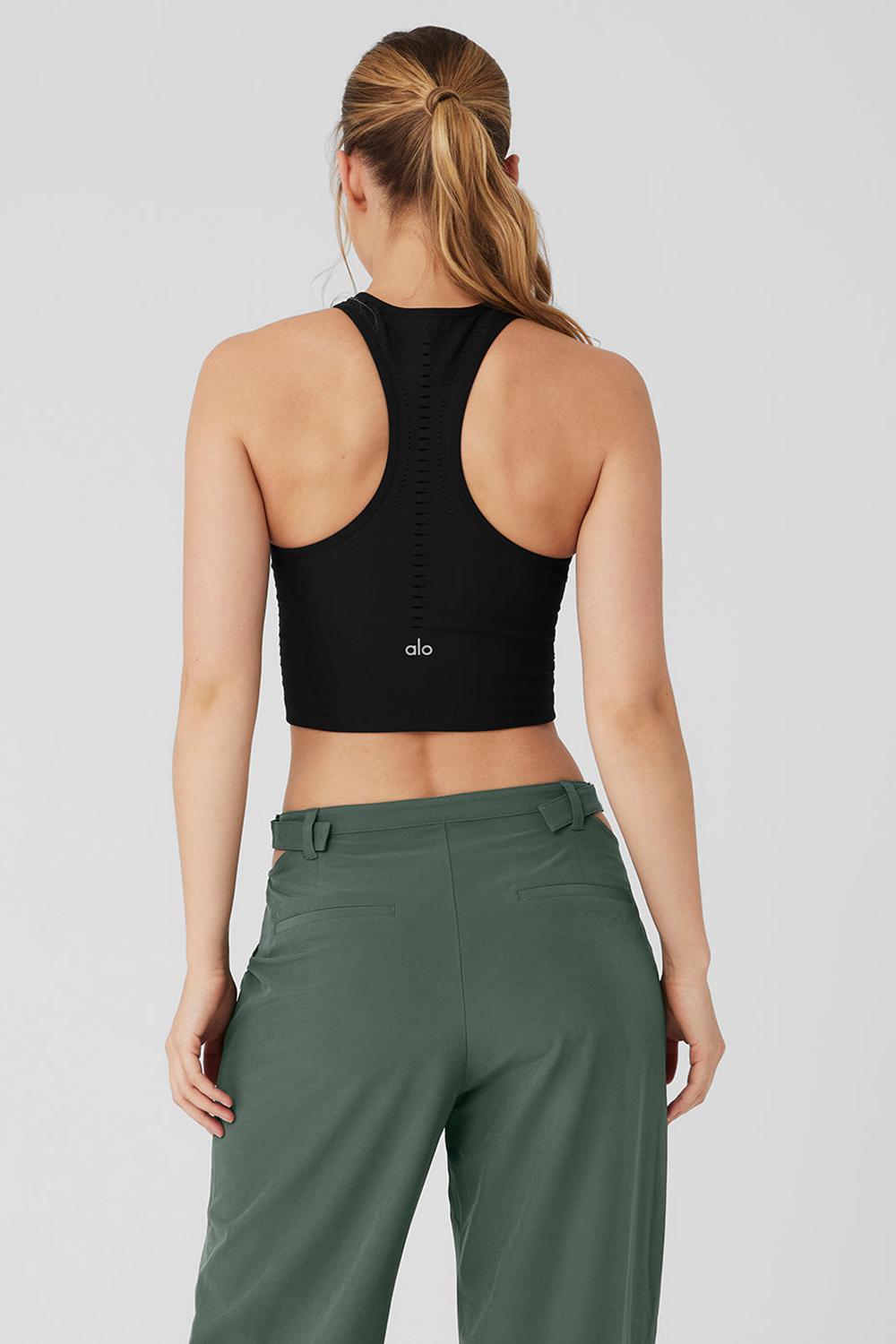 Women Alo Yoga Seamless Open Air Racerback Tank Black | India  89476-JSYD