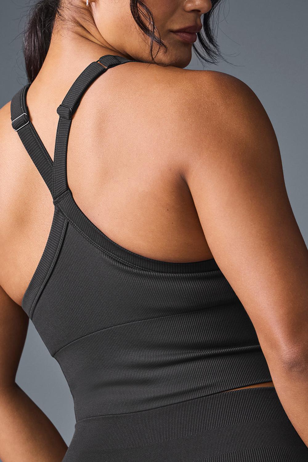 Women Alo Yoga Seamless Ribbed Favorite Bra Tank Black | India  54068-HNIP
