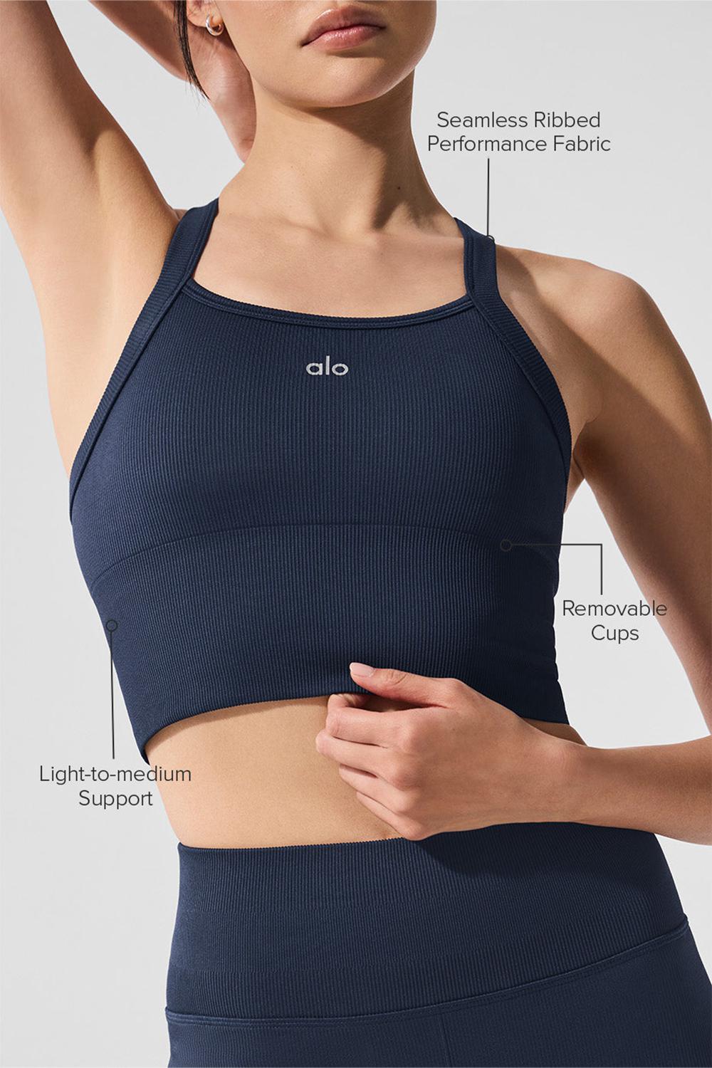 Women Alo Yoga Seamless Ribbed Favorite Bra Tank Navy | India  25348-EDJC
