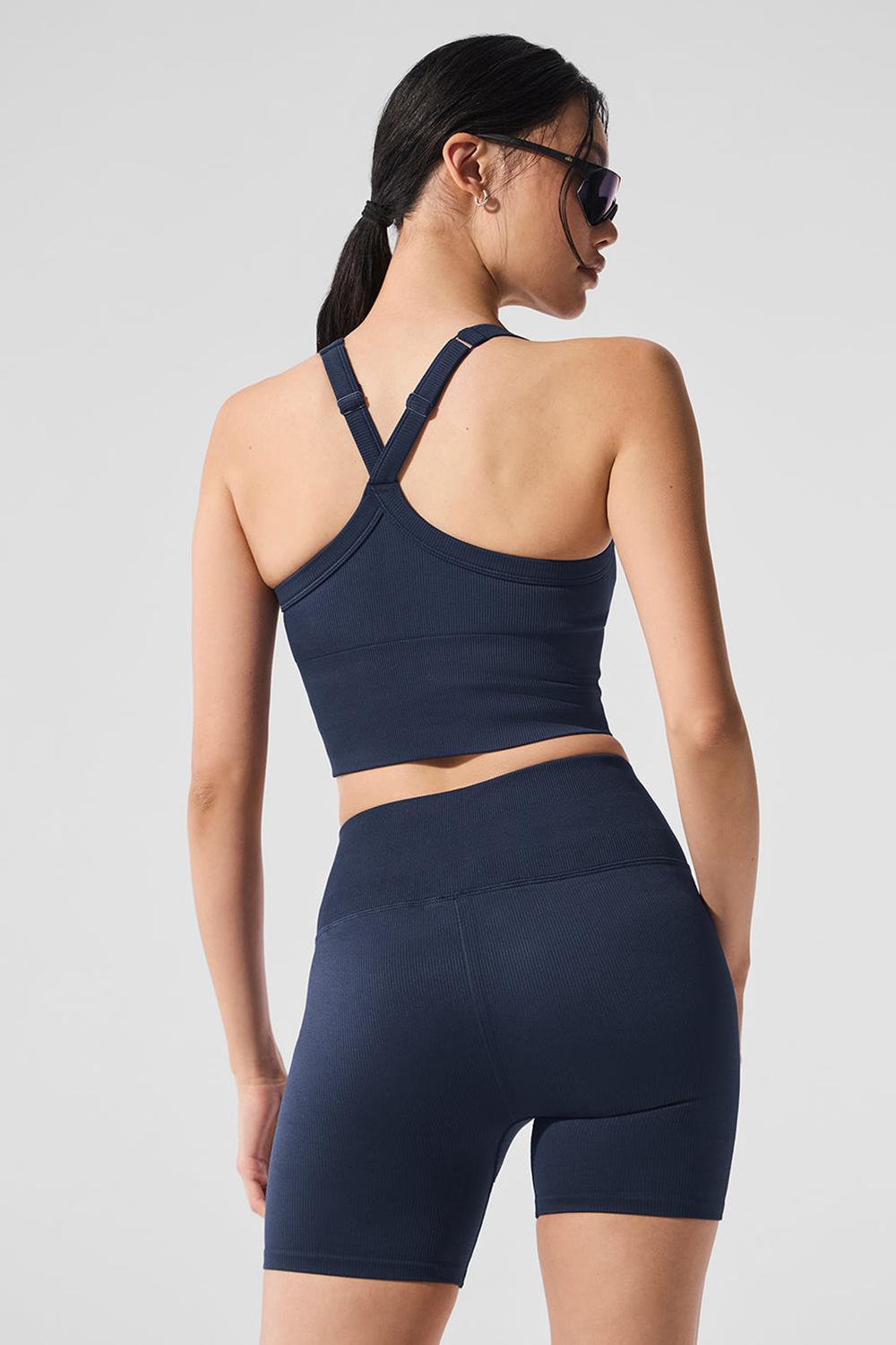 Women Alo Yoga Seamless Ribbed Favorite Bra Tank Navy | India  25348-EDJC