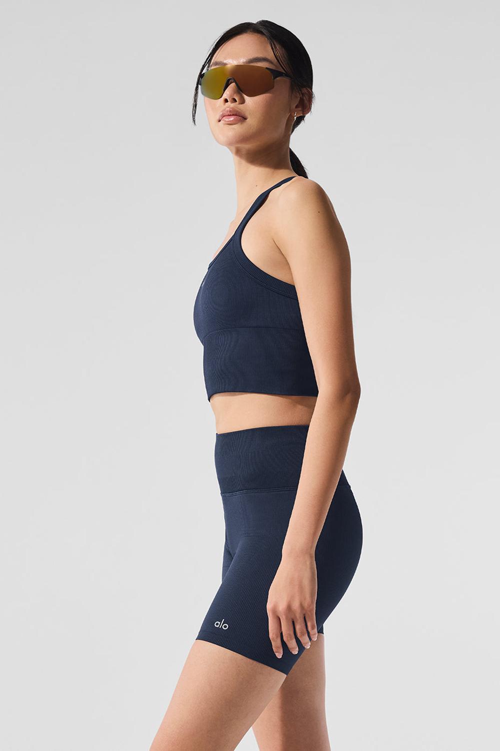 Women Alo Yoga Seamless Ribbed Favorite Bra Tank Navy | India  25348-EDJC