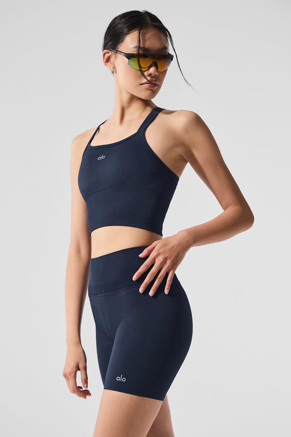 Women Alo Yoga Seamless Ribbed Favorite Bra Tank Navy | India  25348-EDJC