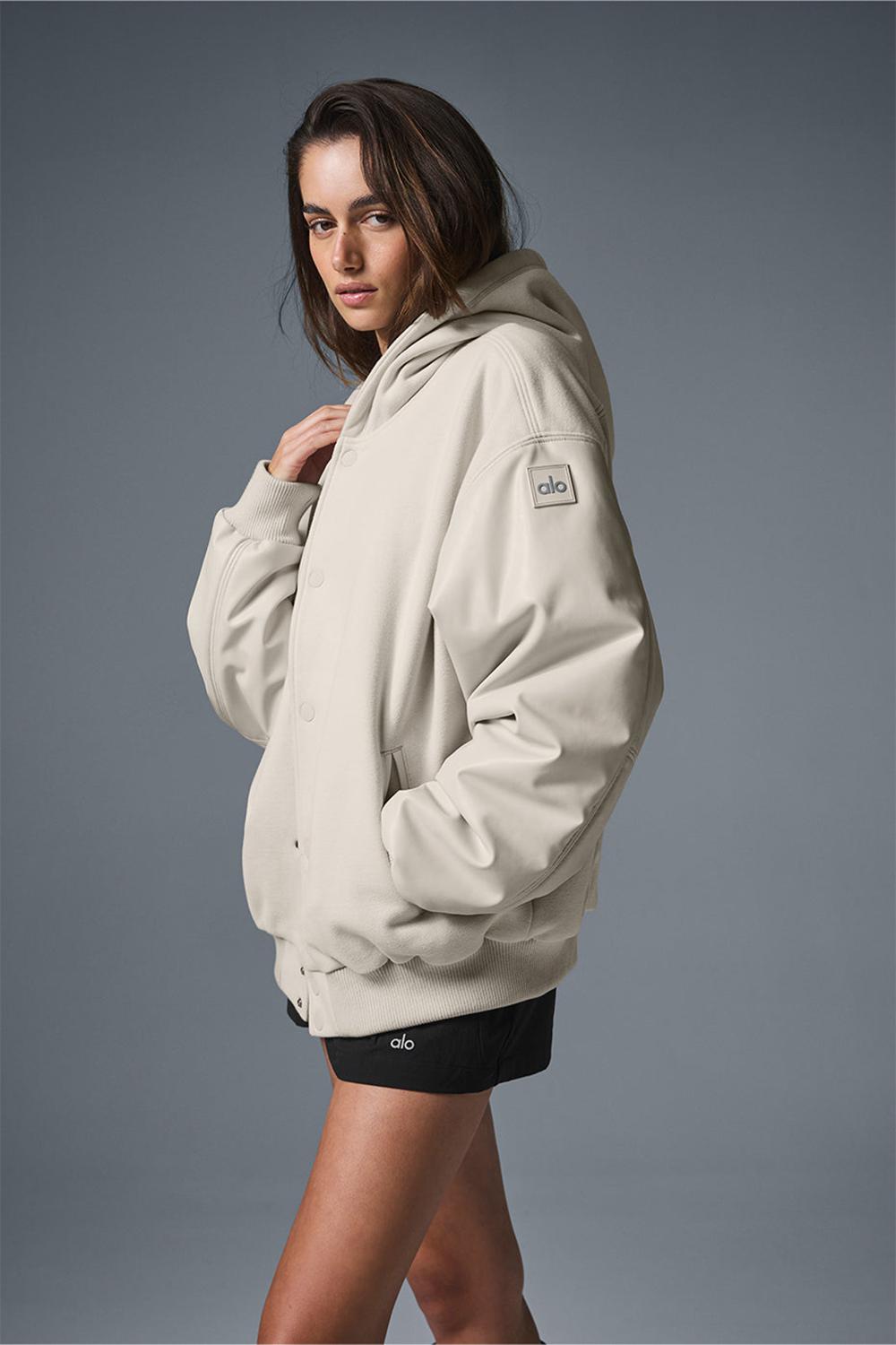Women Alo Yoga Select Hooded Bomber Jacket Bone | India  60145-YSTM