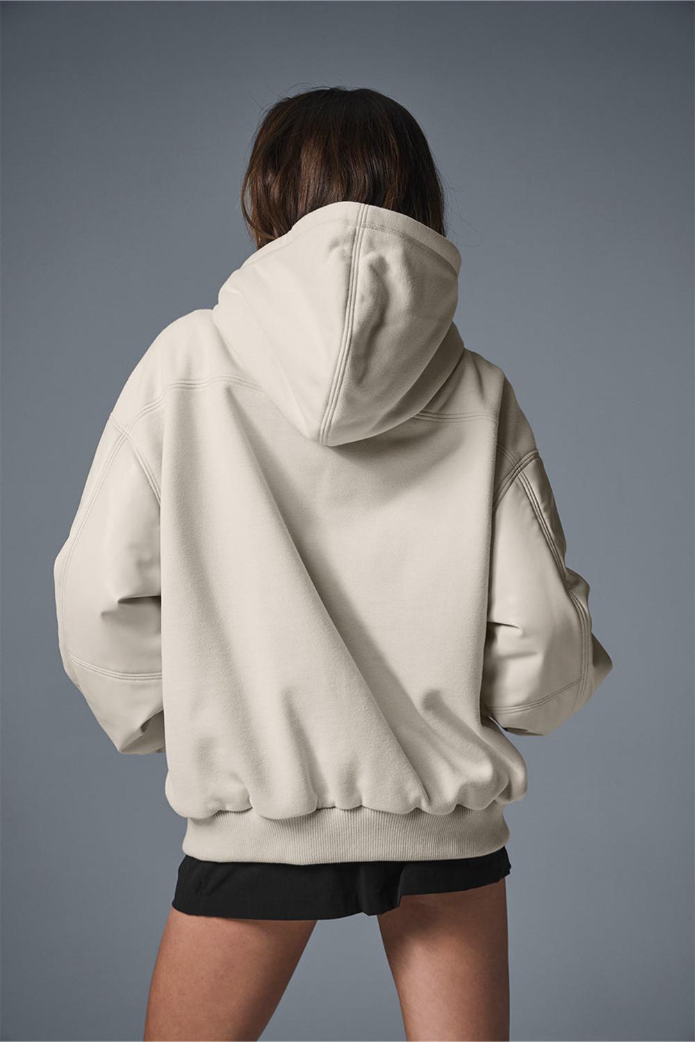 Women Alo Yoga Select Hooded Bomber Jacket Bone | India  60145-YSTM
