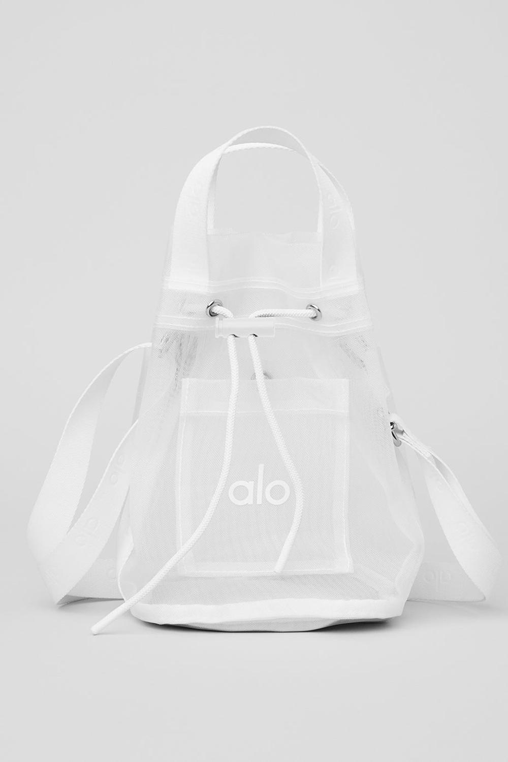 Women Alo Yoga Sheer Cross Body Bucket Bag White | India  97608-RPCV