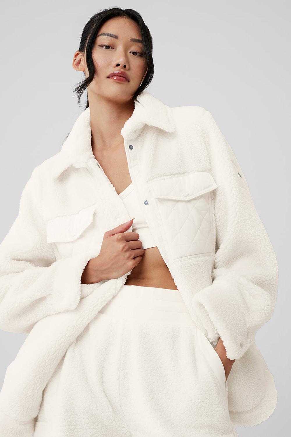 Women Alo Yoga Sherpa Edge Shacket Jacket Ivory | India  71389-OQIE