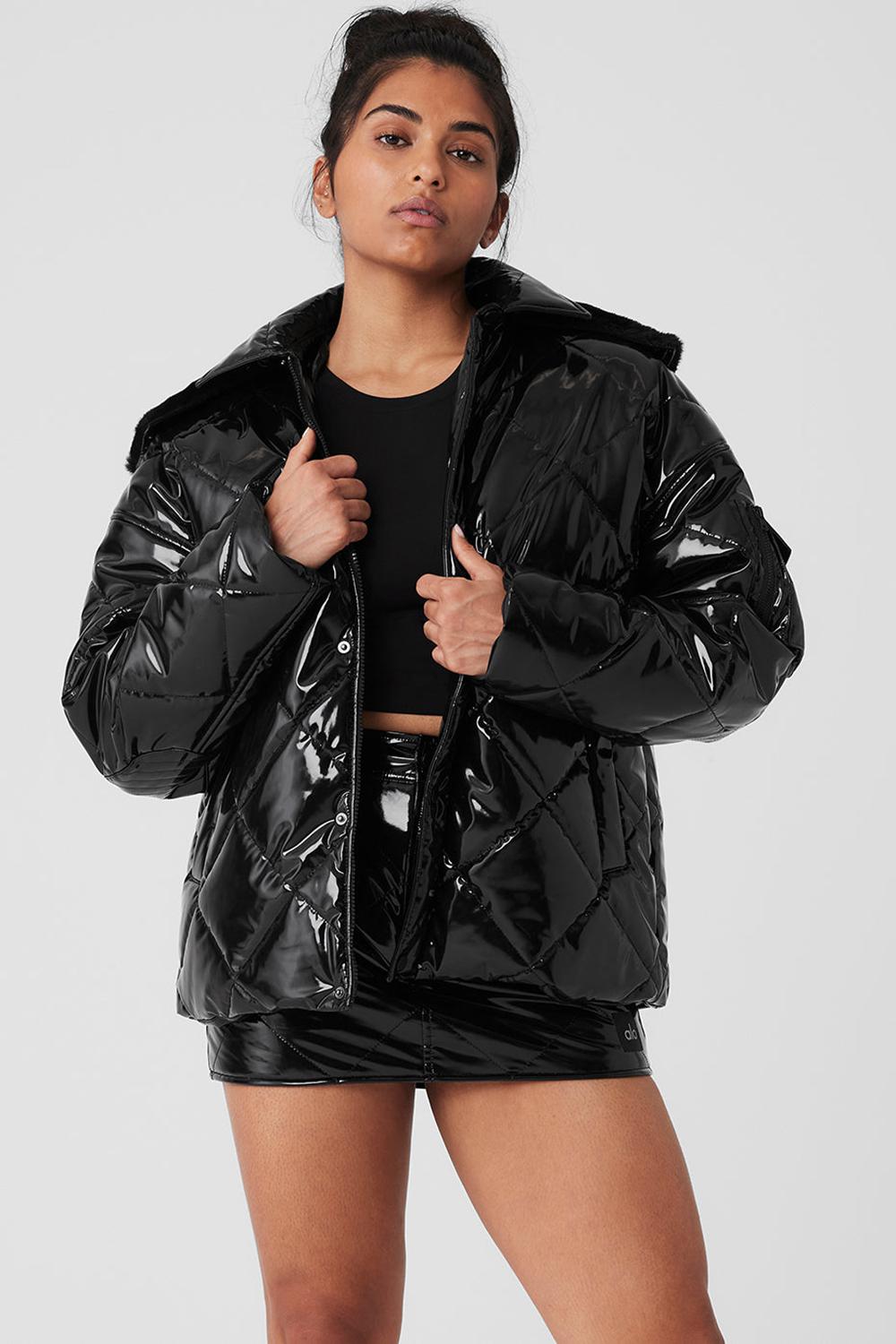 Women Alo Yoga Snomoto Puffer Jacket Black | India  76824-VMPN