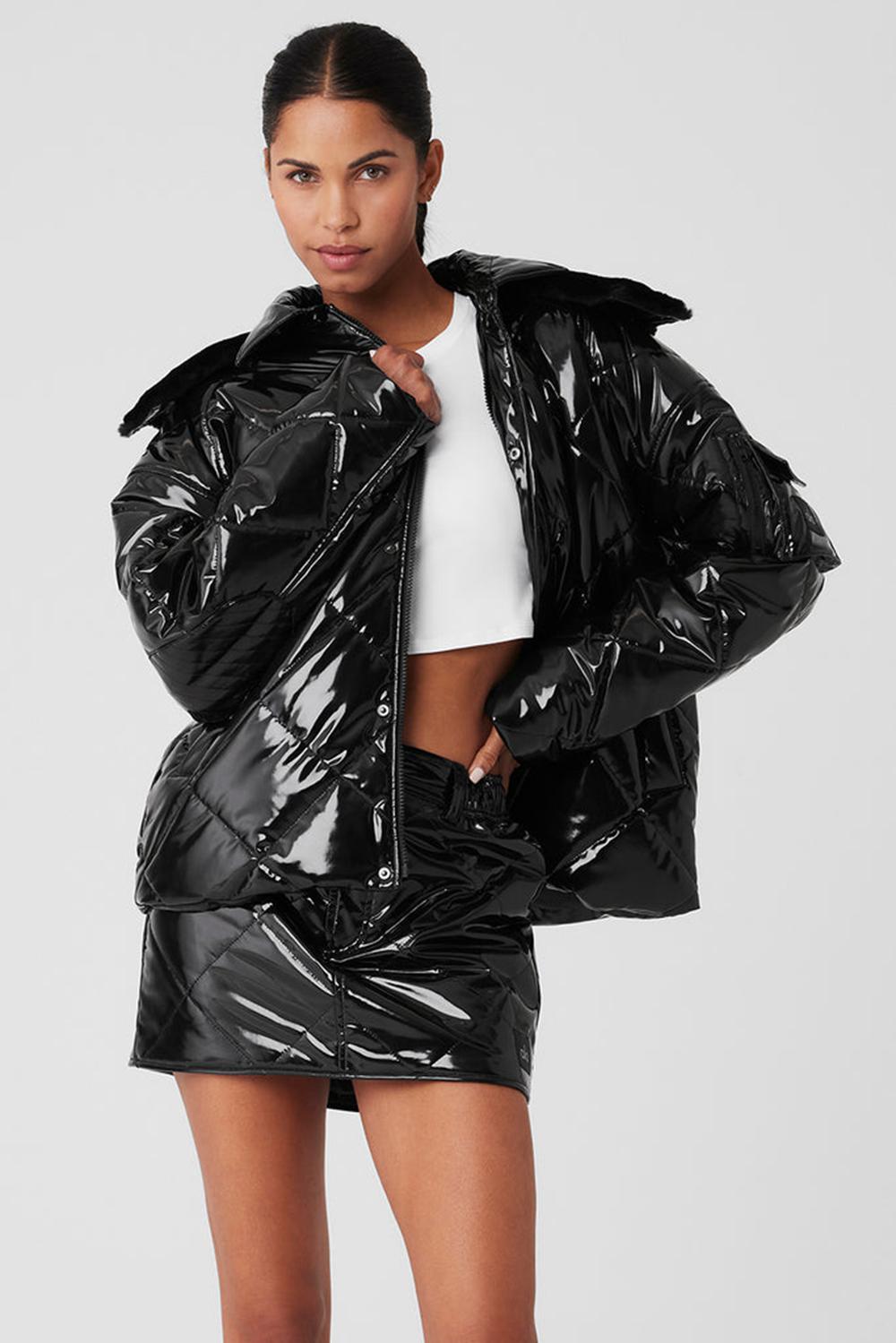 Women Alo Yoga Snomoto Puffer Jacket Black | India  76824-VMPN