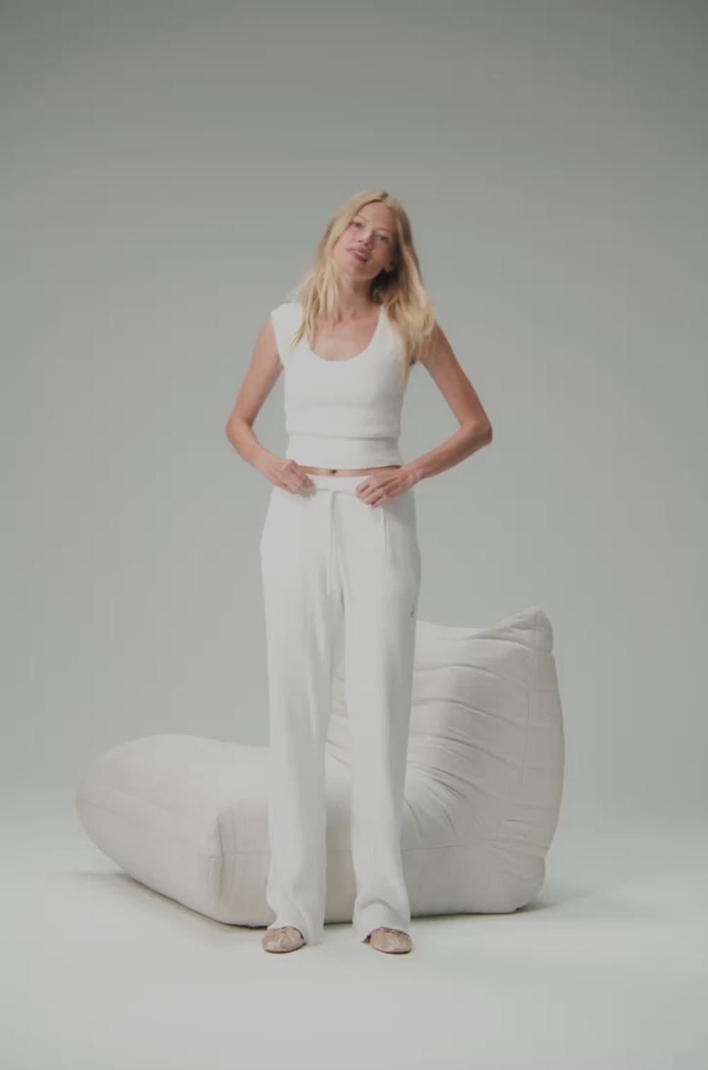 Women Alo Yoga Snuggle Up Sweater High-Waist Wide Leg Pant Ivory | India  43718-GWFD