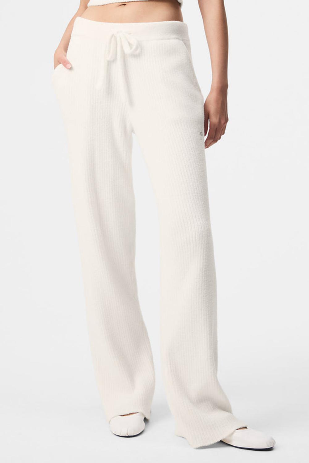 Women Alo Yoga Snuggle Up Sweater High-Waist Wide Leg Pant Ivory | India  43718-GWFD
