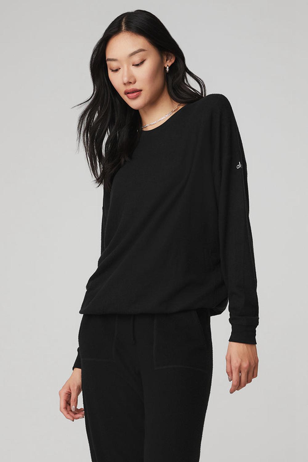 Women Alo Yoga Soho Pullover Black | India  72180-SFTD