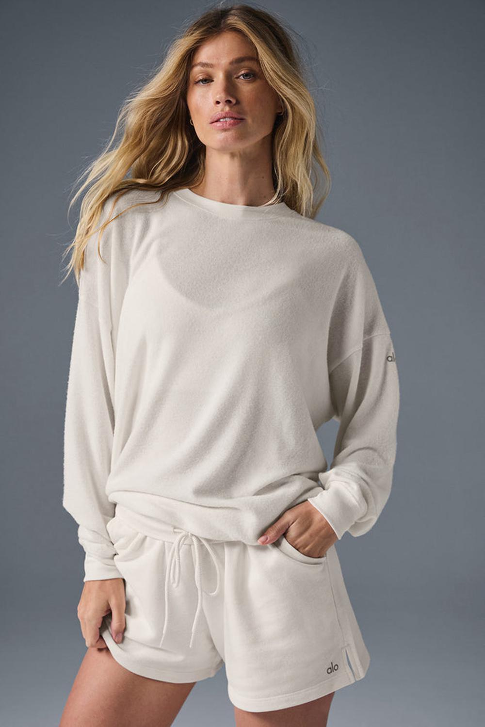 Women Alo Yoga Soho Pullover Ivory | India  93578-BHSJ