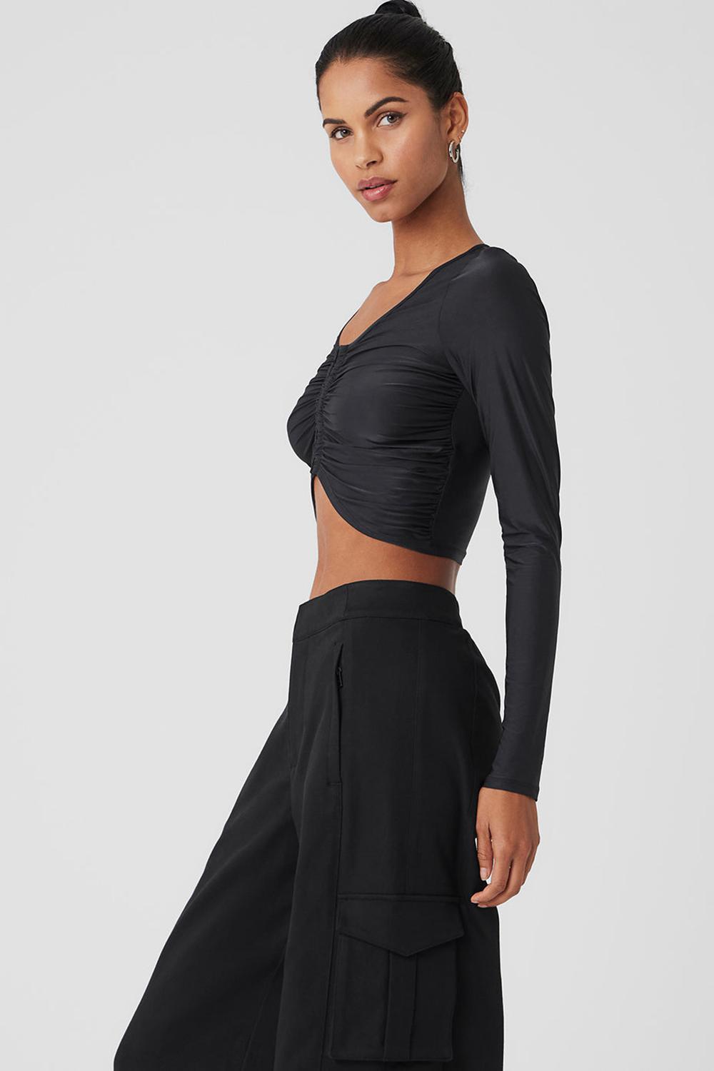 Women Alo Yoga Standout Long Sleeve Black | India  42690-GCFS