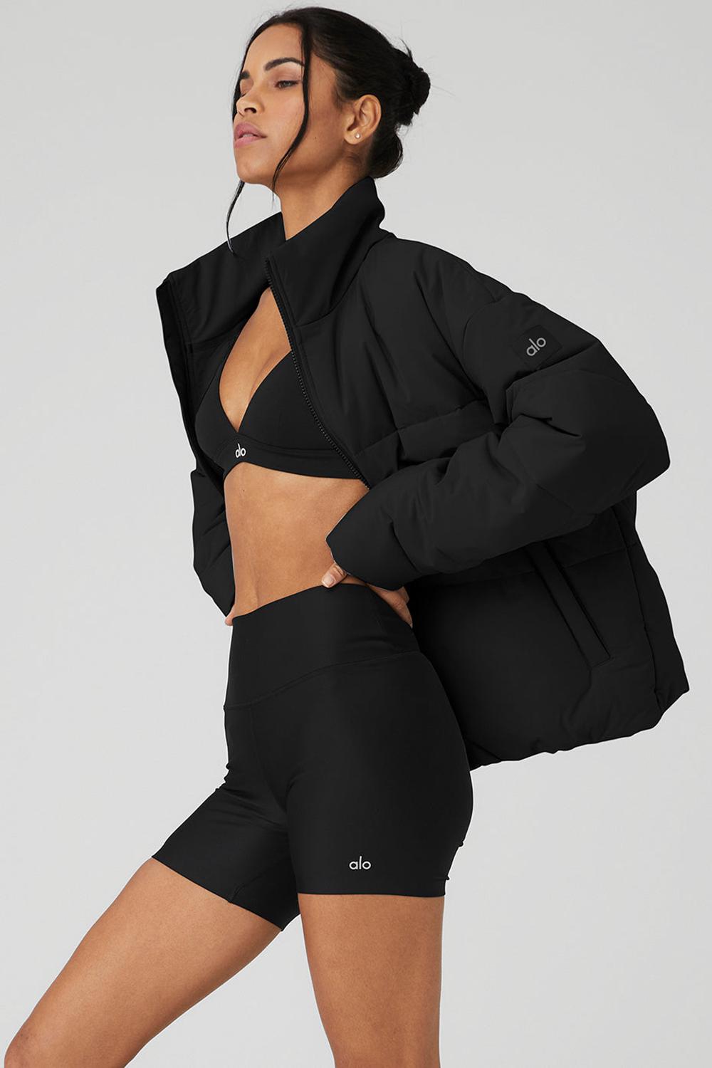 Women Alo Yoga Stretch Woven Street Puffer Jacket Black | India  20534-NFVP