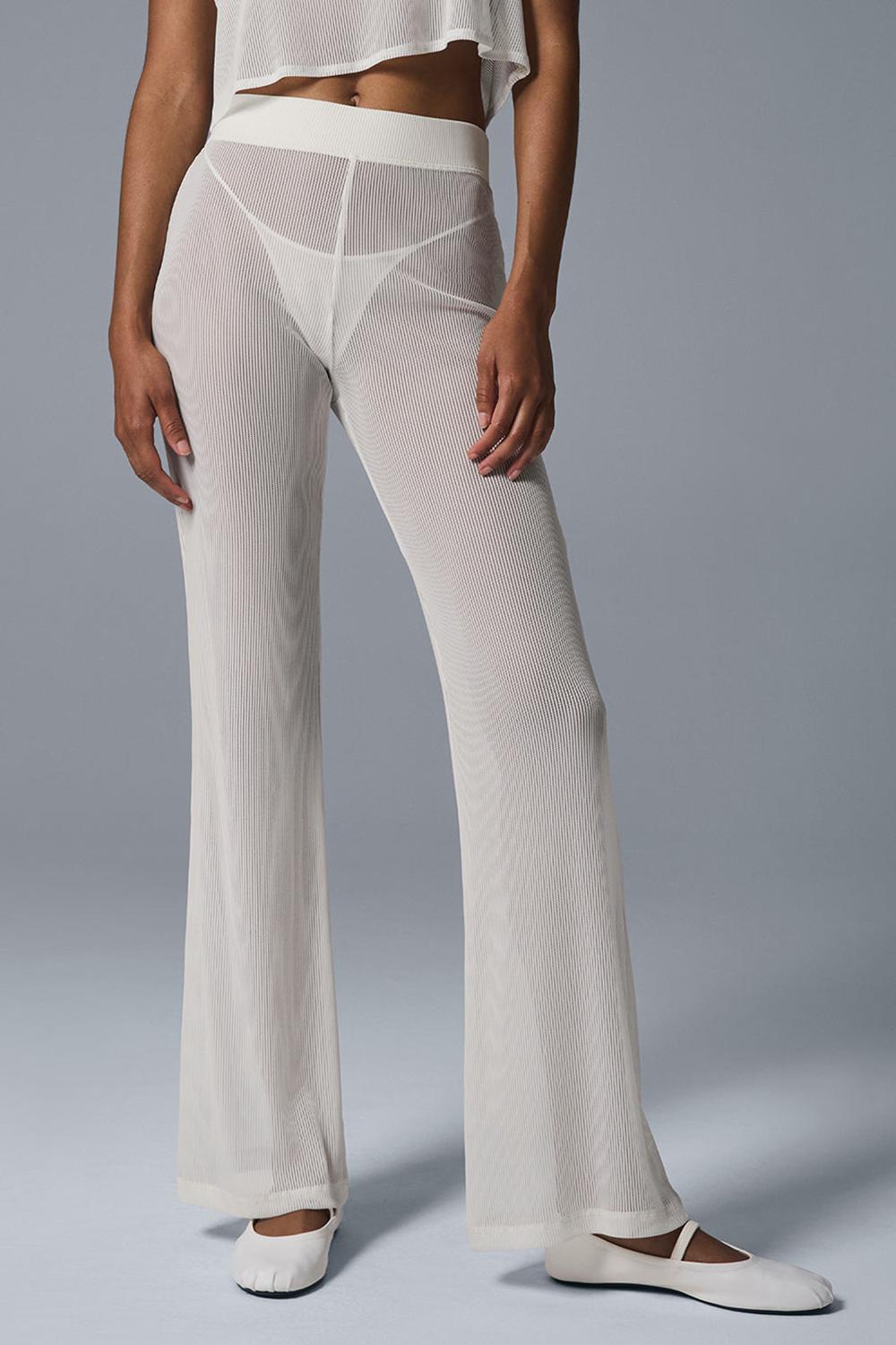 Women Alo Yoga Striped Mesh Tropical Nights Flare Pant Ivory | India  41263-DQKF