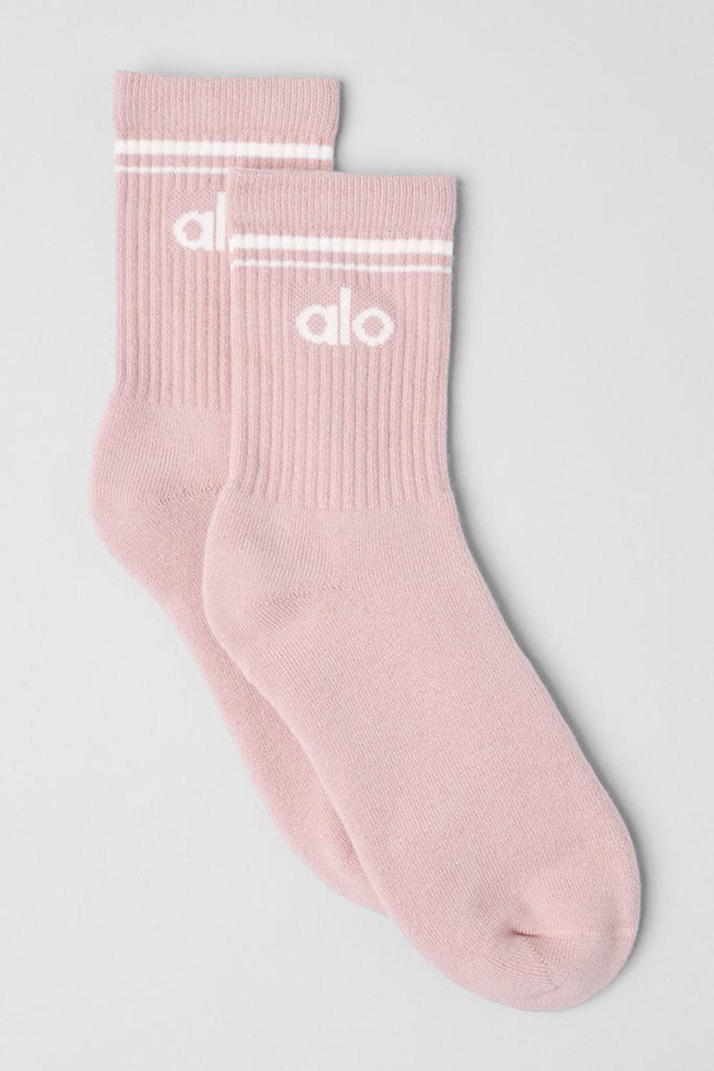 Women Alo Yoga Unisex Half-Crew Throwback Sock Ballet Pink / White | India  08536-KXIF