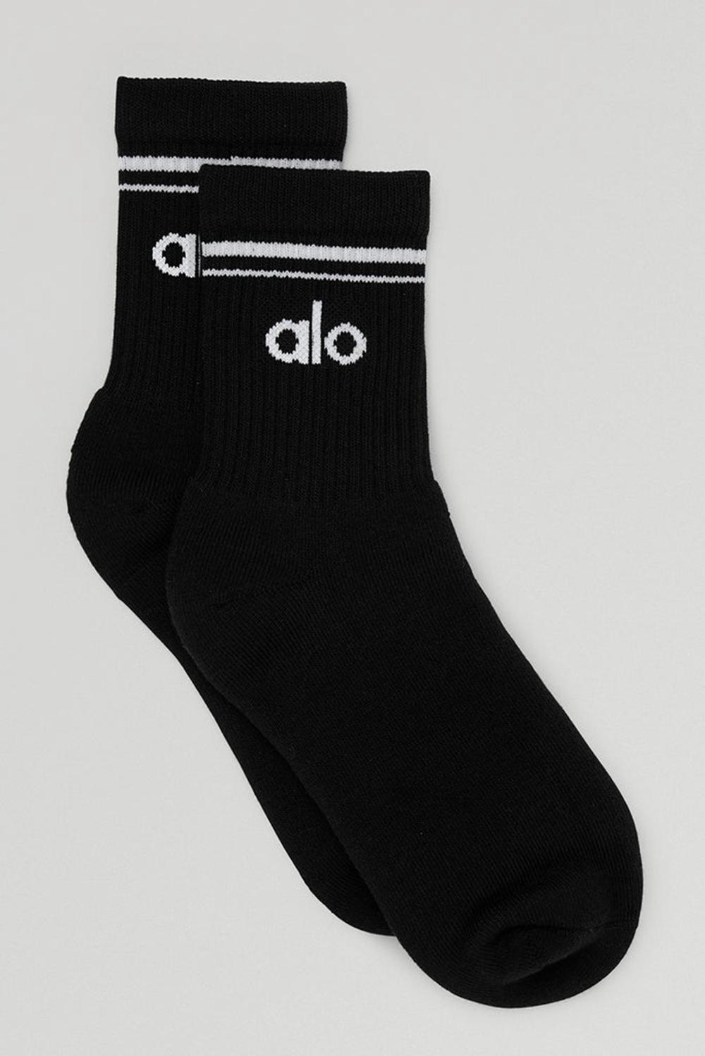 Women Alo Yoga Unisex Half-Crew Throwback Sock Black / White | India  58130-OSDC