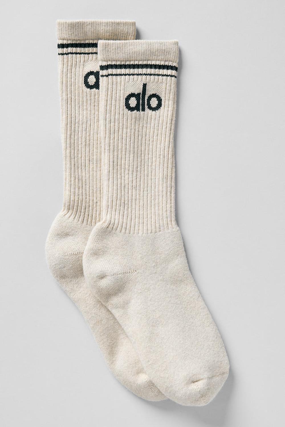Women Alo Yoga Unisex Throwback Sock Oatmeal Heather / Charcoal Green | India  31072-IQOC